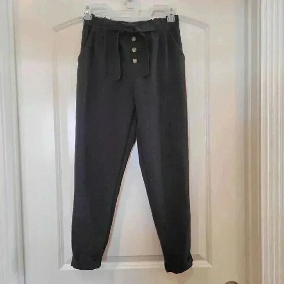 H&M Girl's Black Poly/Spandex Elastic Waistband Pants w Tie - Picture 2 of 9